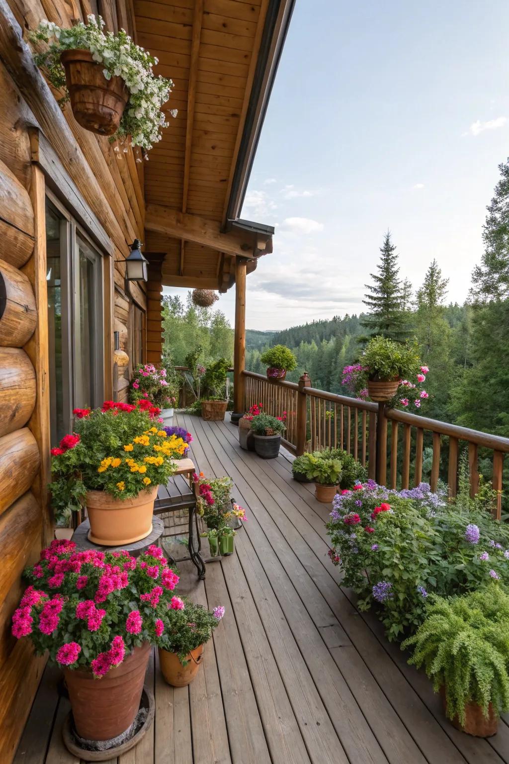 Potted plants bringing life and color to the deck.