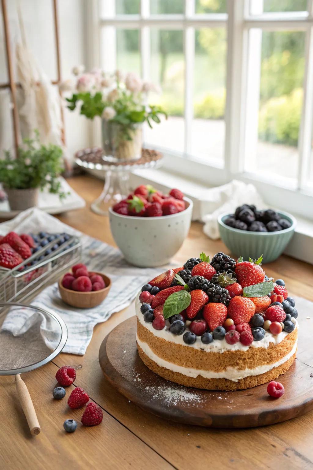 A berry mix cake that’s bursting with color and flavor.