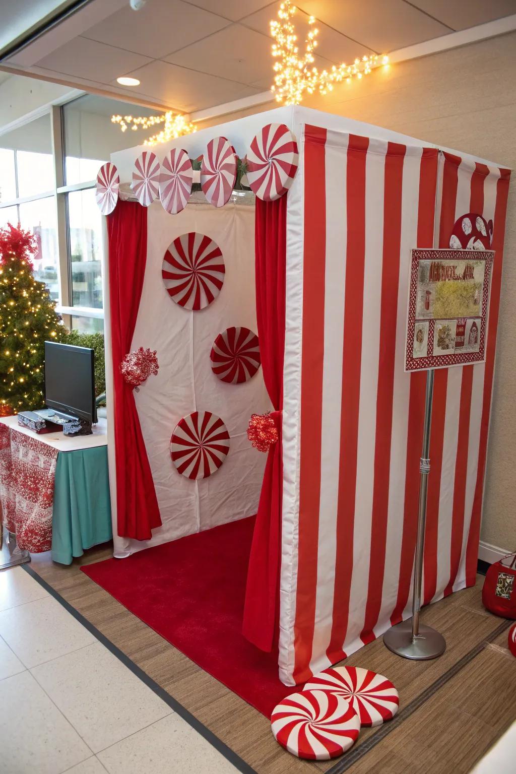 Capture smiles with a candy cane-themed photo booth.