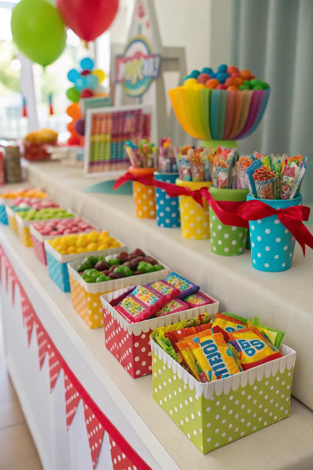 A playful kid's candy bar filled with bright colors and delightful treats.