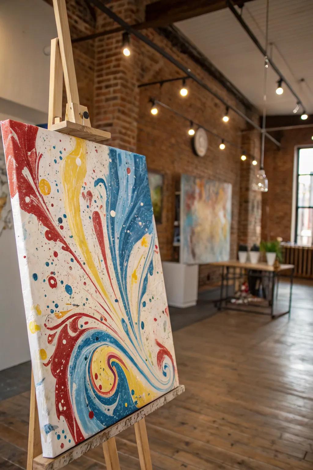 Drip painting canvas in an artistic studio