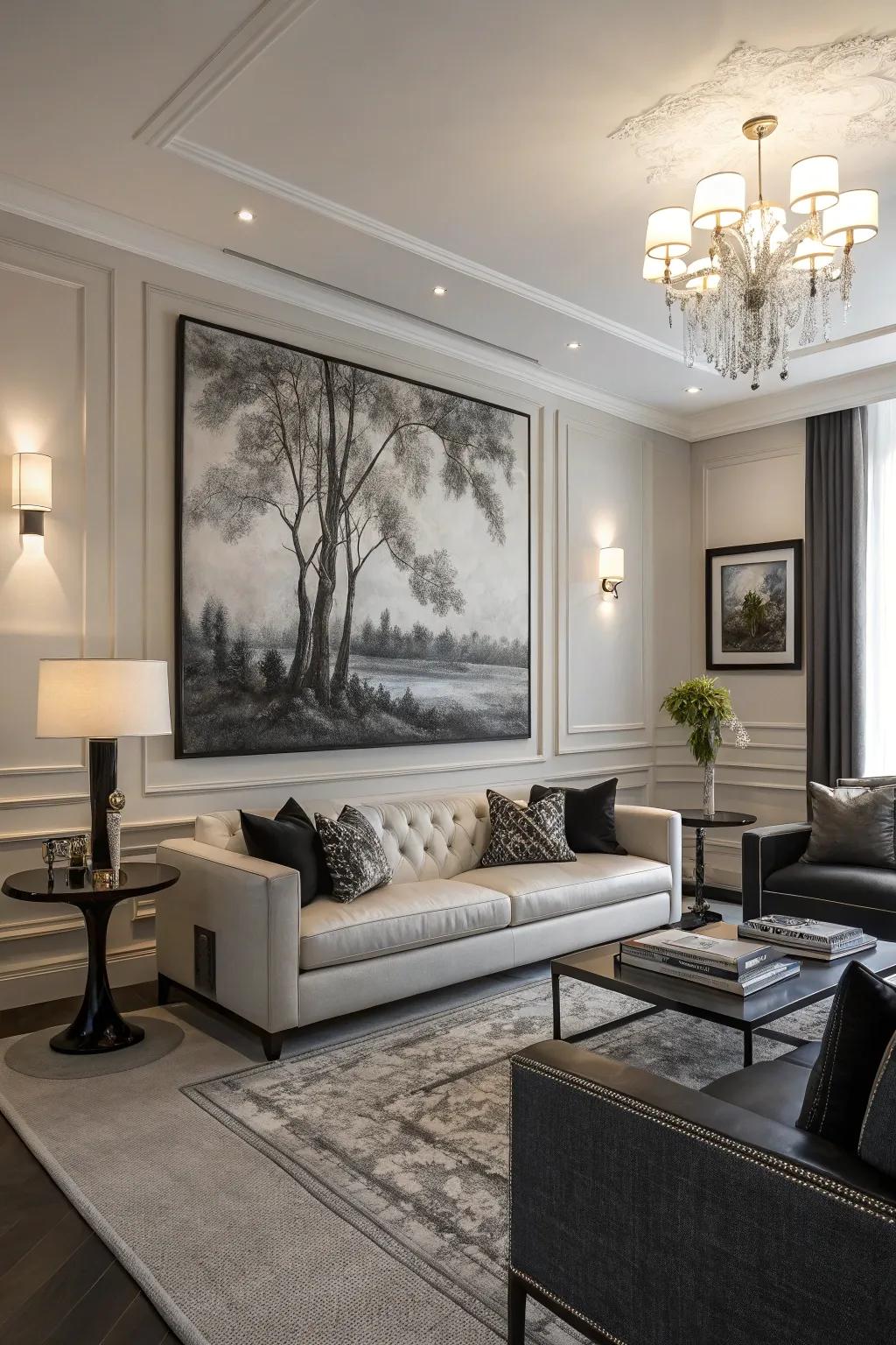 Black-and-white art has timeless elegance.
