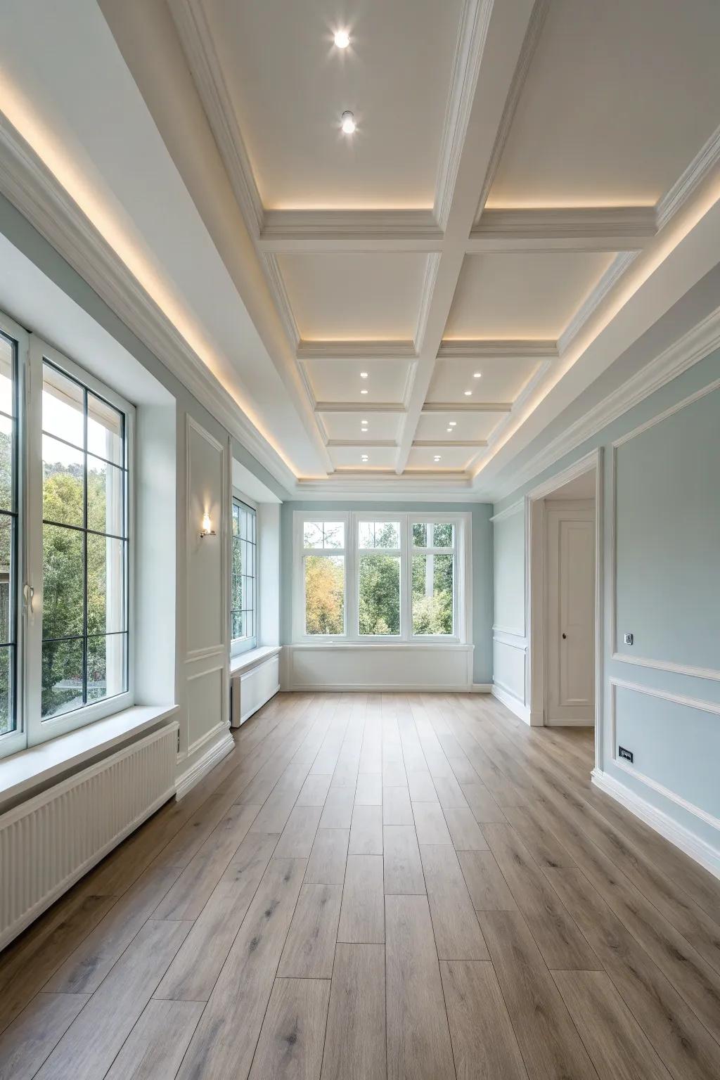 Embrace simplicity with the sleek and modern panel ceiling finish.