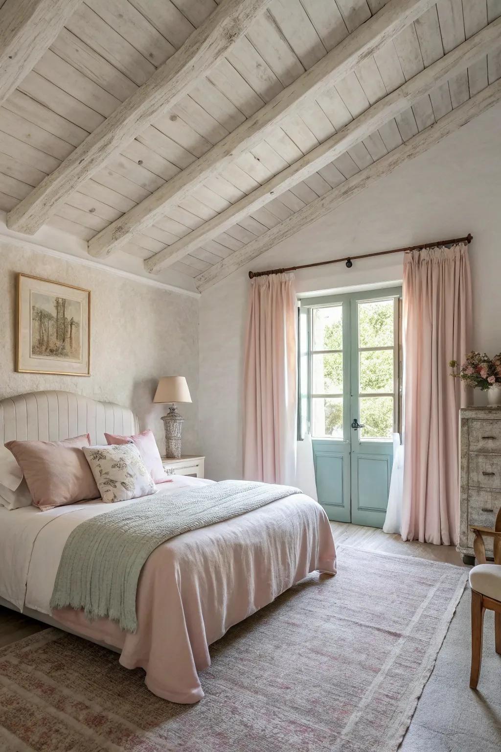 Limewash imparts a gentle, textured finish to ceilings.