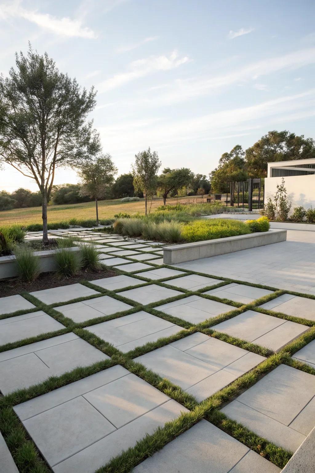 Modern shape stone pavers for a striking outdoor statement.