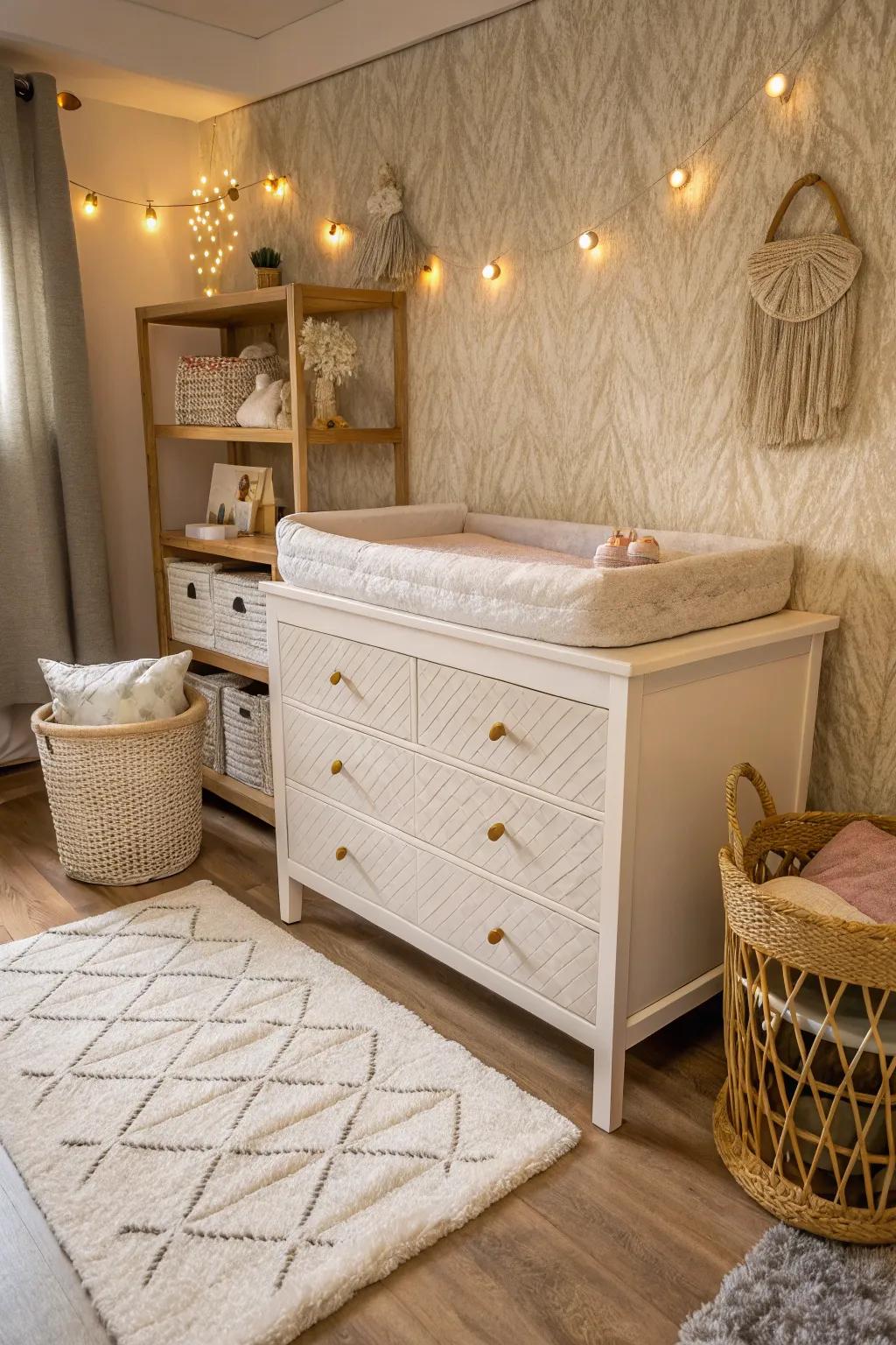 A variety of materials adds comfort and visual interest.