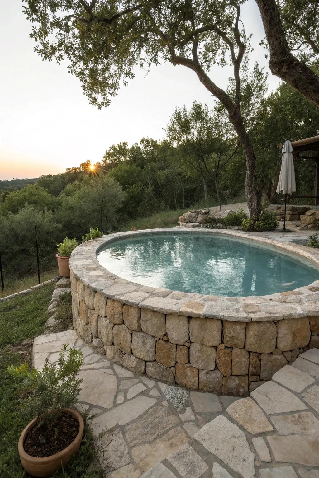 Stone accents bring a touch of elegance to your poolside.