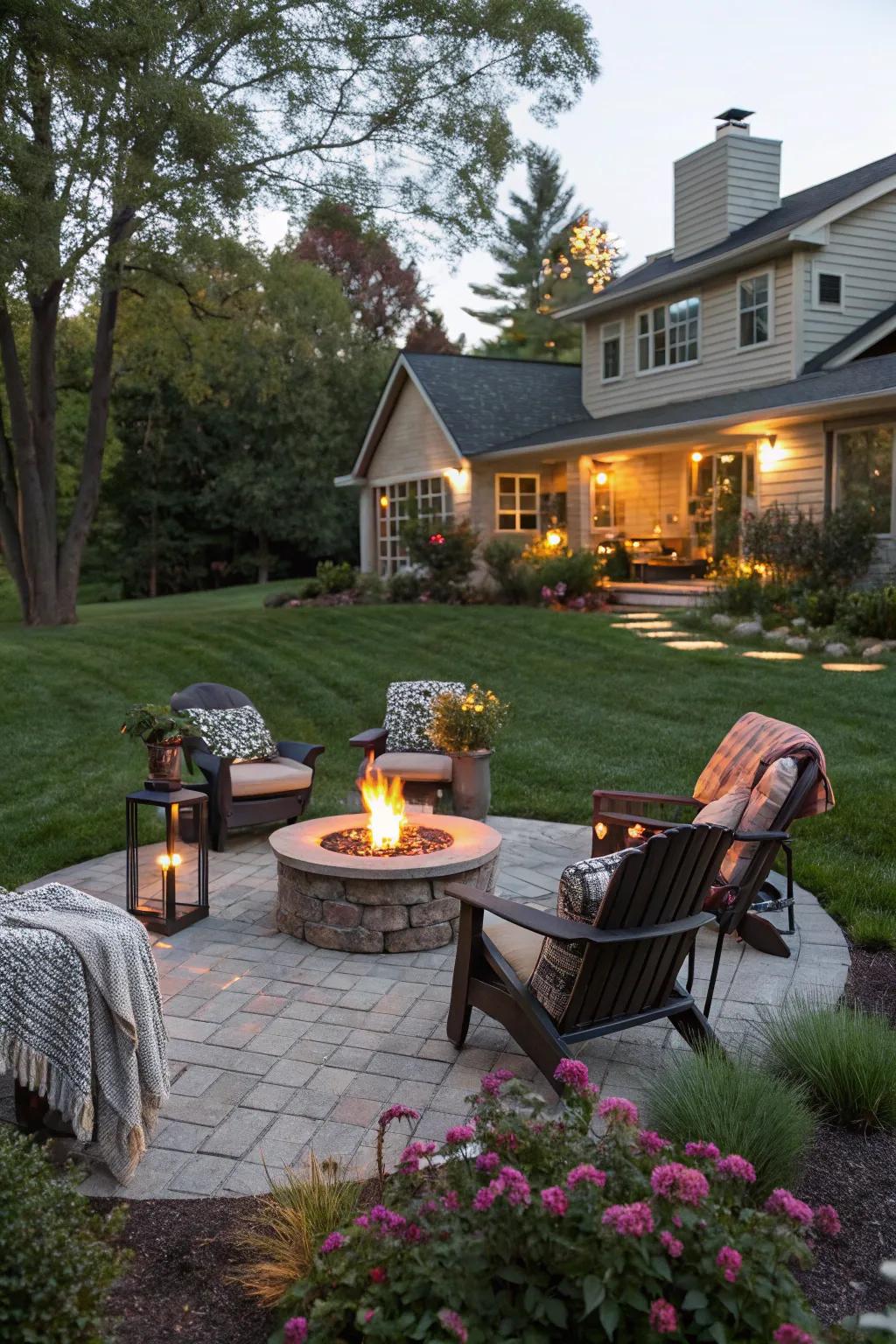 A bonfire pit breeds a welcoming space for relaxation and gatherings.