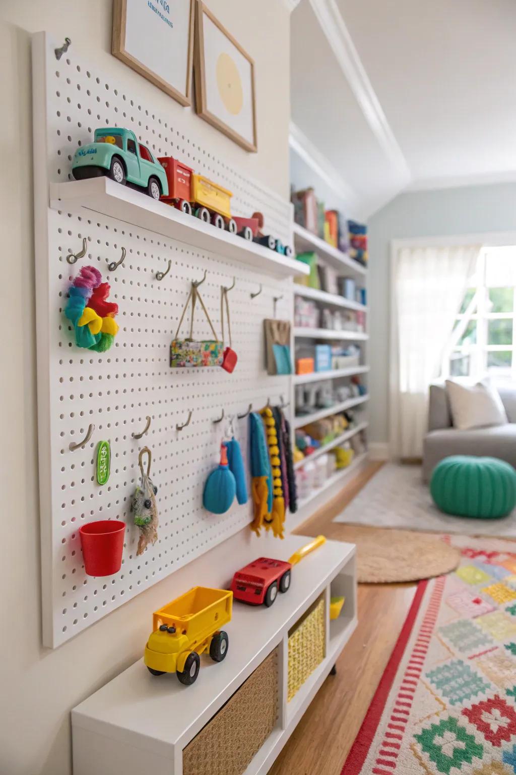 Pegboards make arranging accessories simple.