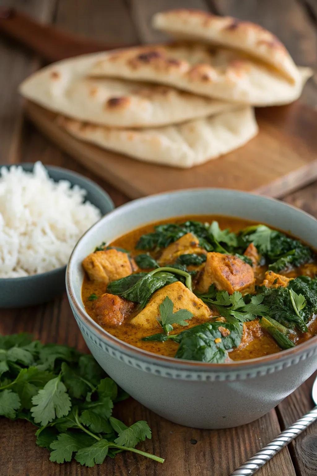 Poultry and greens curry, a rich and aromatic dish.