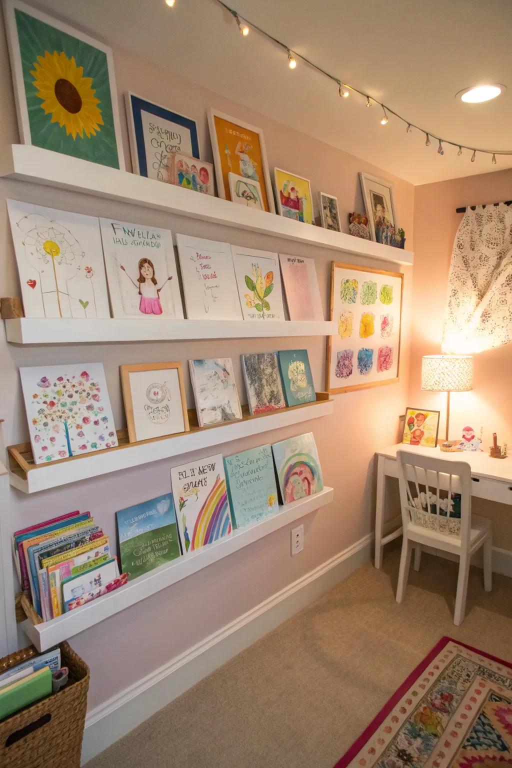 Art display shelves turn creativity into decor.