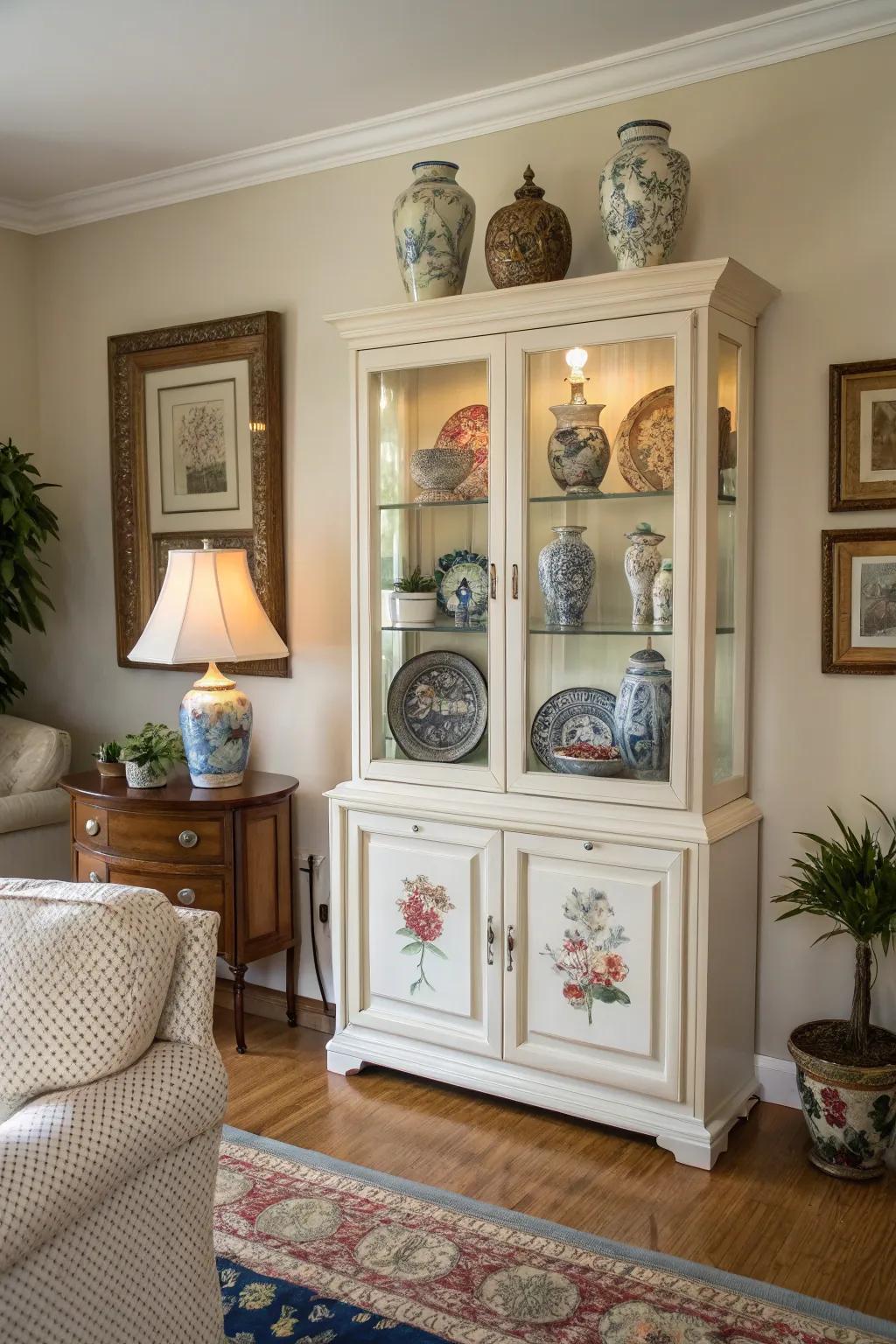 Top of display case used for extra decoration.