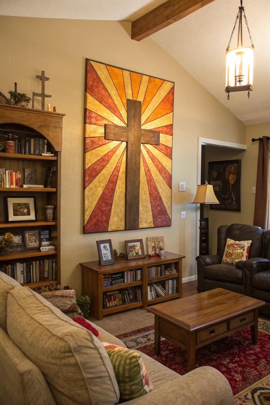 A radiant cross painting suffuses your home with warmth and hope.