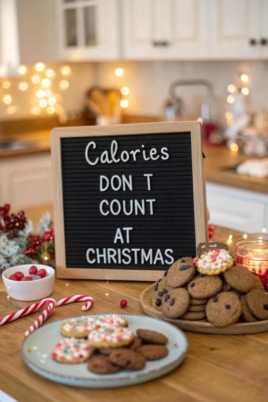A playful message board celebrating holiday indulgence.