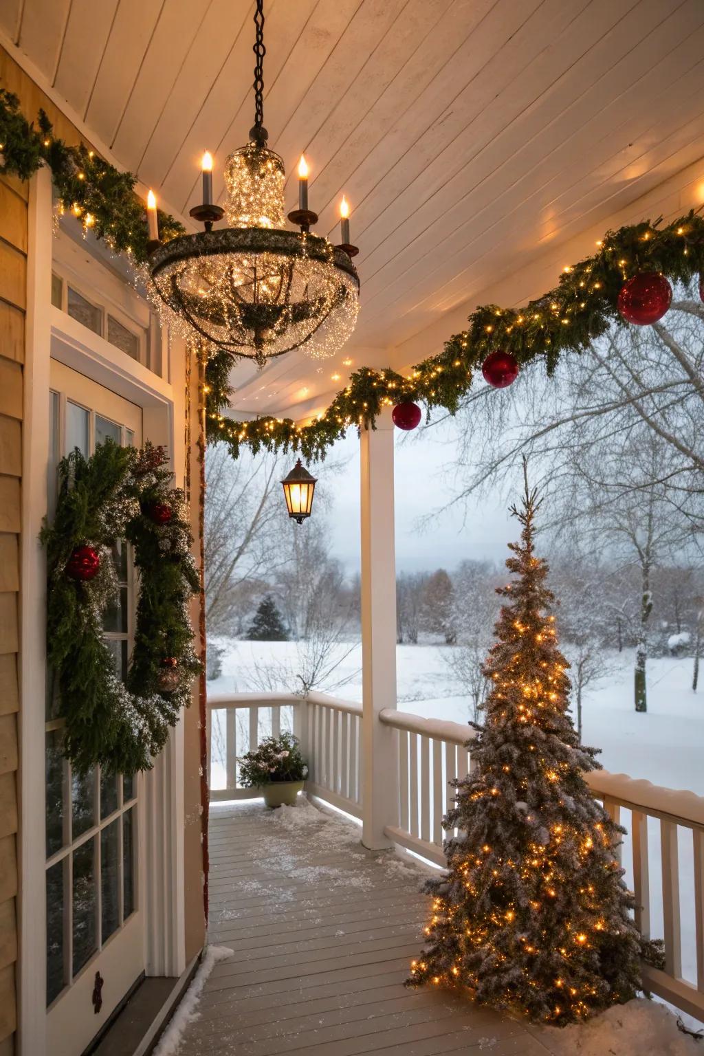 A chandelier introduces an elegant surprise.
