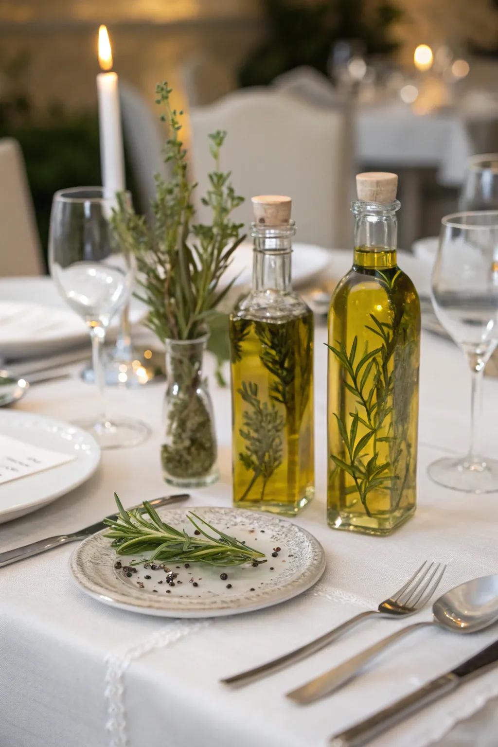 Gourmet olive oil bottles are a classy table gift.