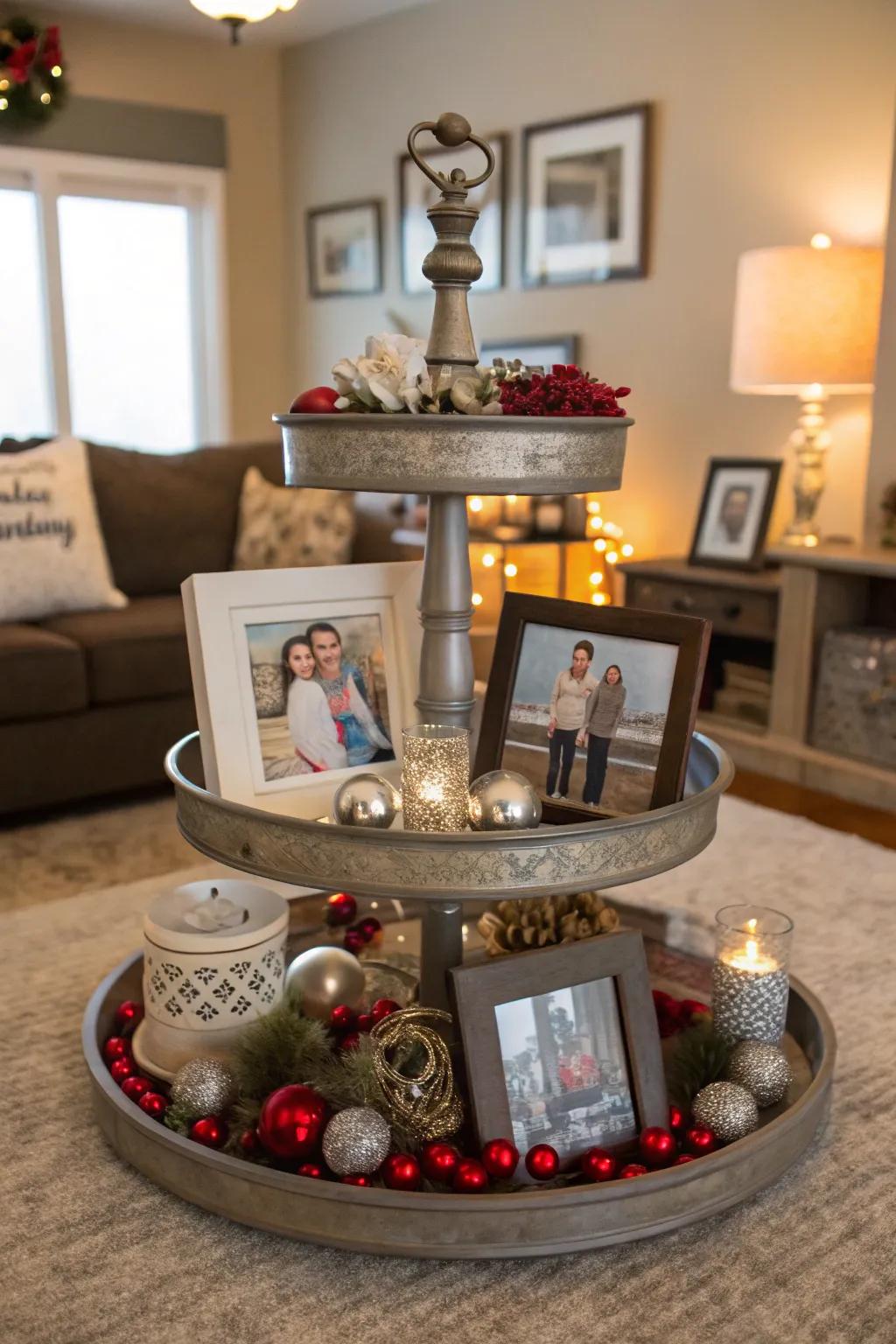 Personalized elements make this tiered display truly special.