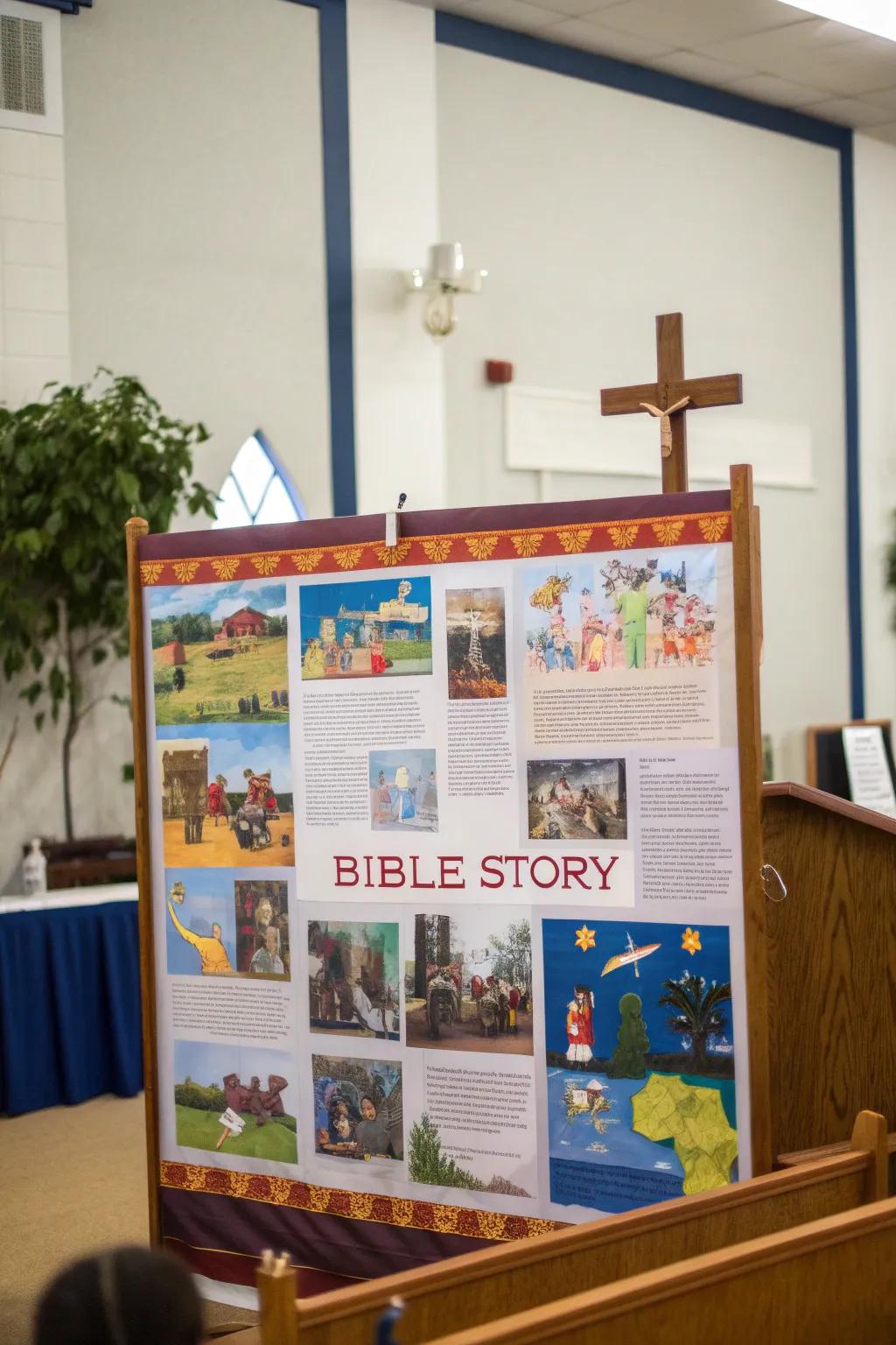 A visually captivating bulletin board that conveys a biblical story.