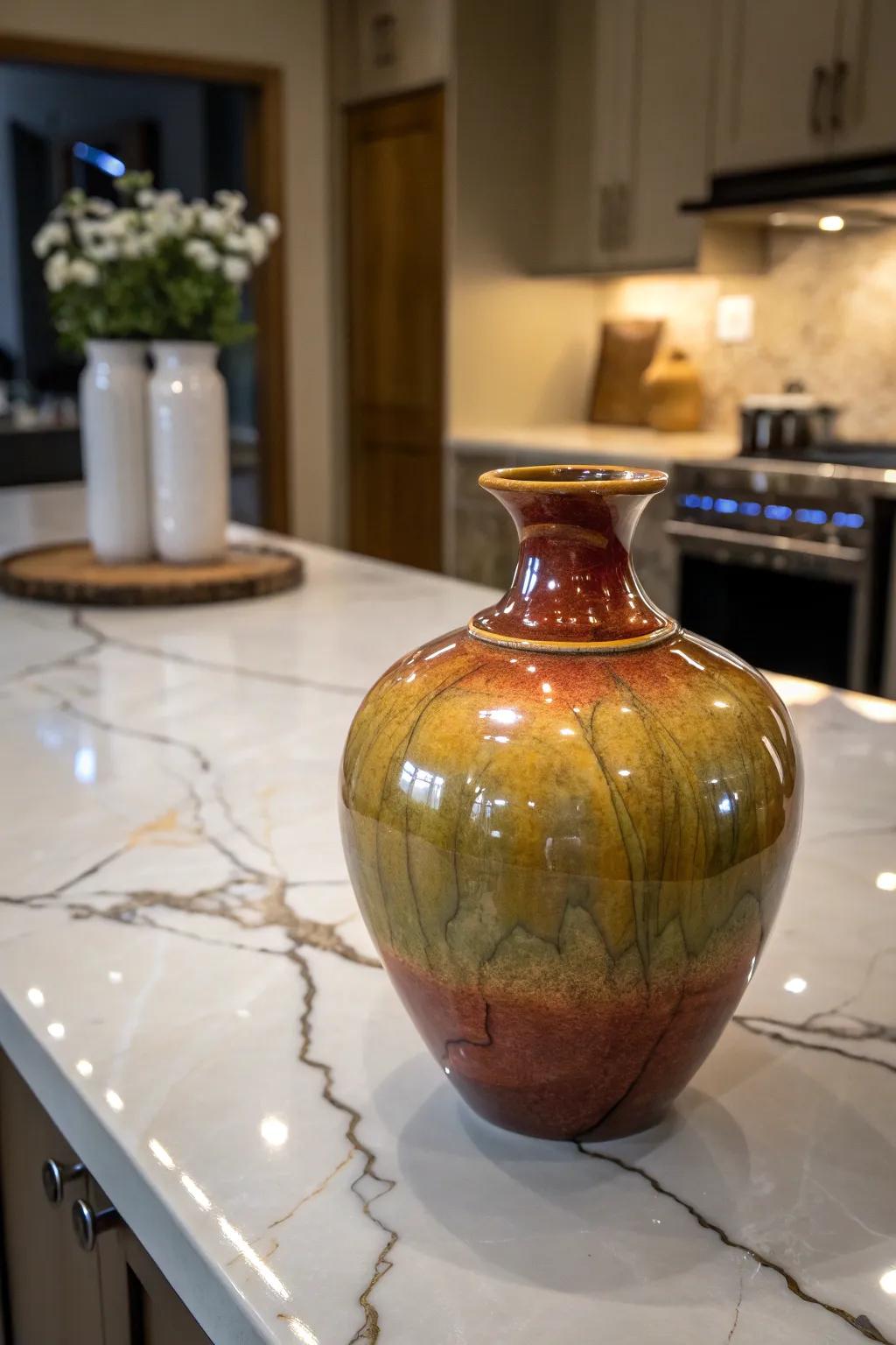 A lustrous coated dirt pot radiating style and complexity.