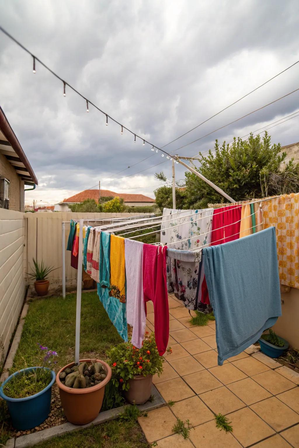 An area-conserving pop-up clothesline, ideal for smaller backyards.