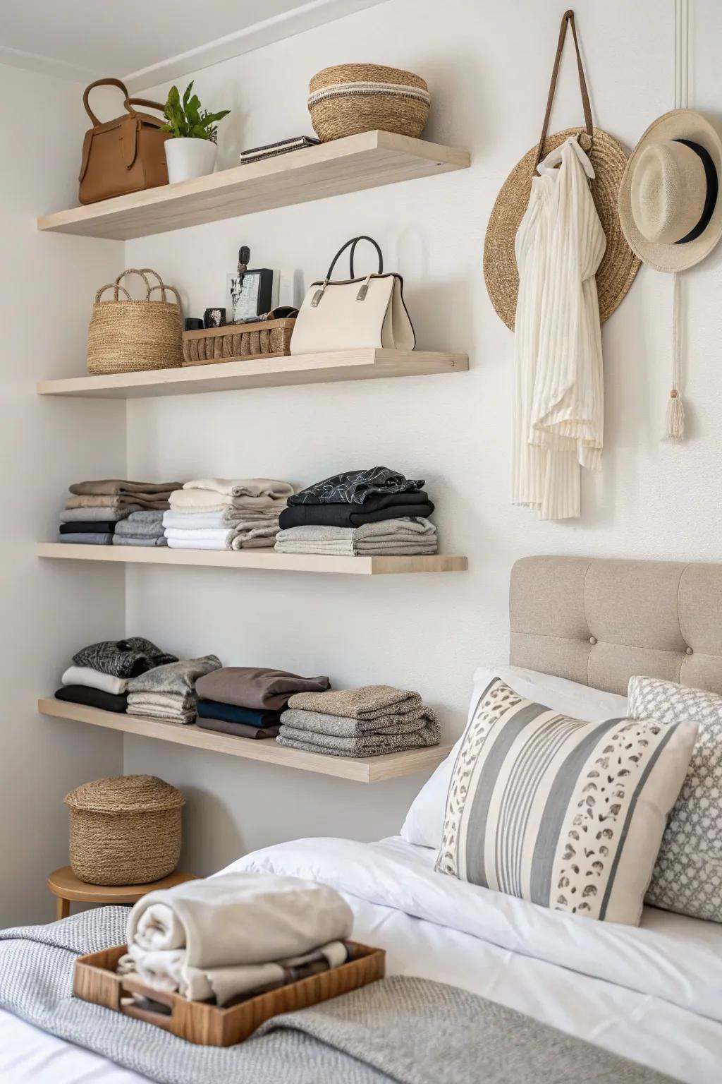 Floating shelves put vertical space to good use.