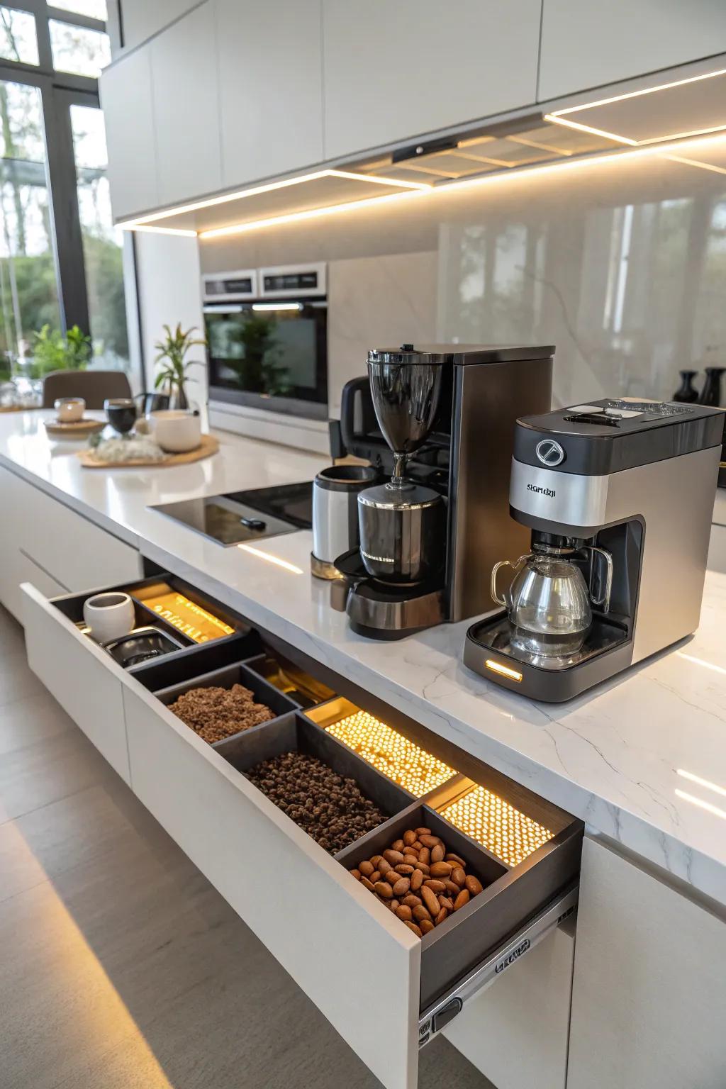 LED lighting adds practicality and ambiance to your coffee drawer.