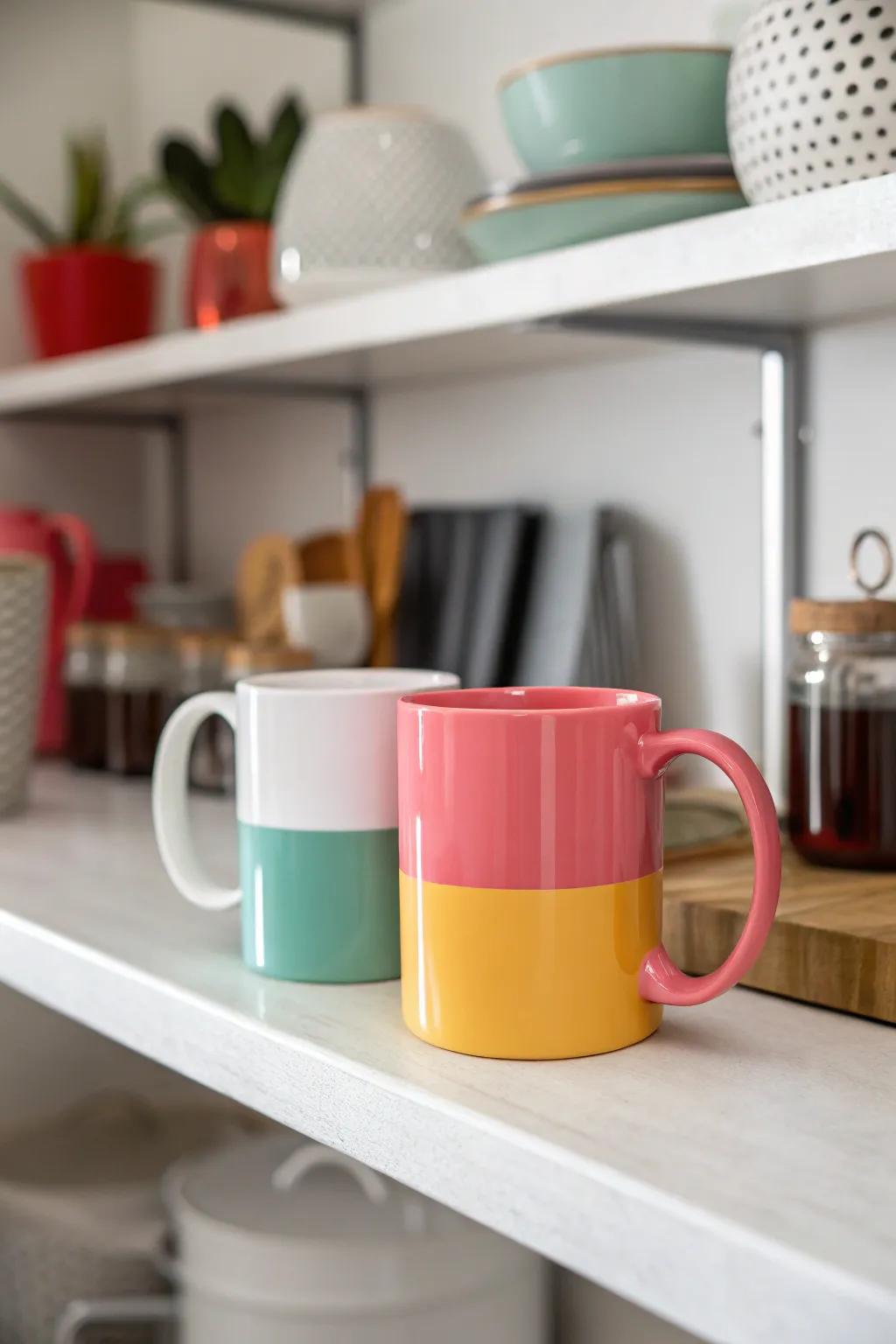 Two-tone cups add a pop of color to your collection.