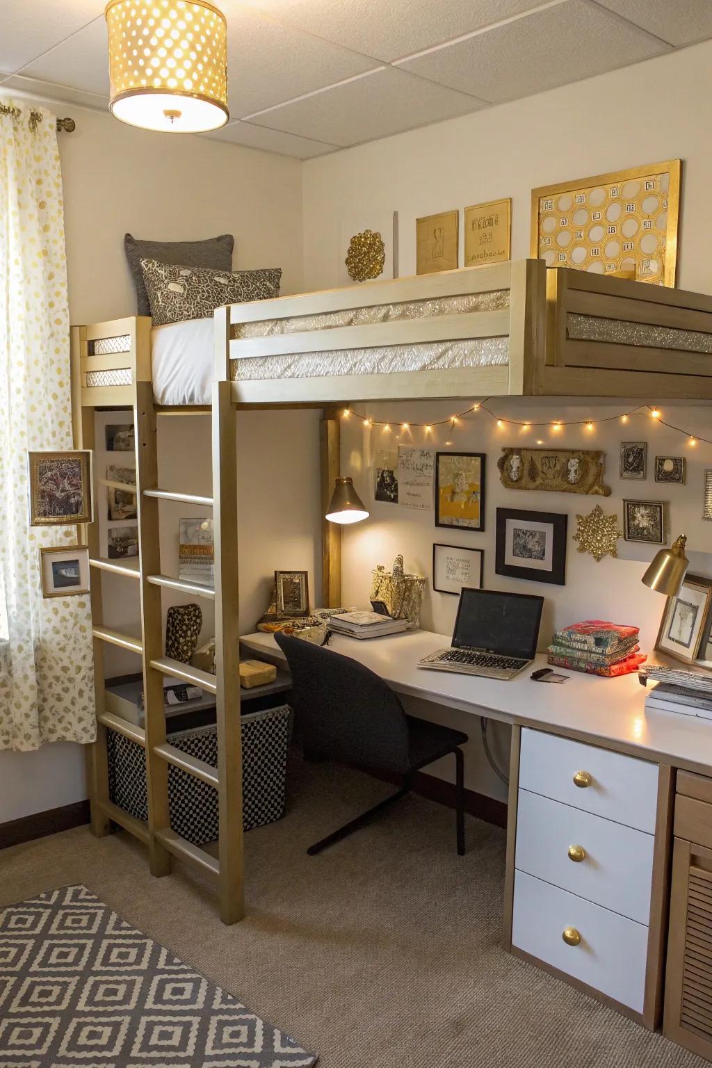 Gilded details add a sophisticated touch to your dorm decor.