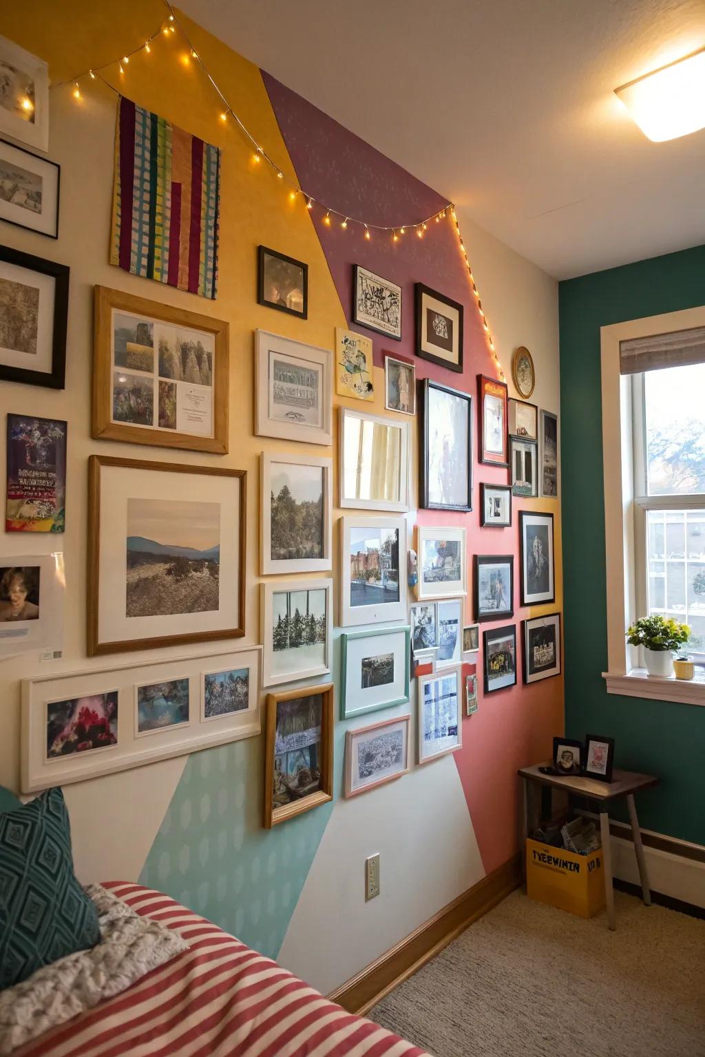 A wall of memories adds personality and warmth to your dorm.