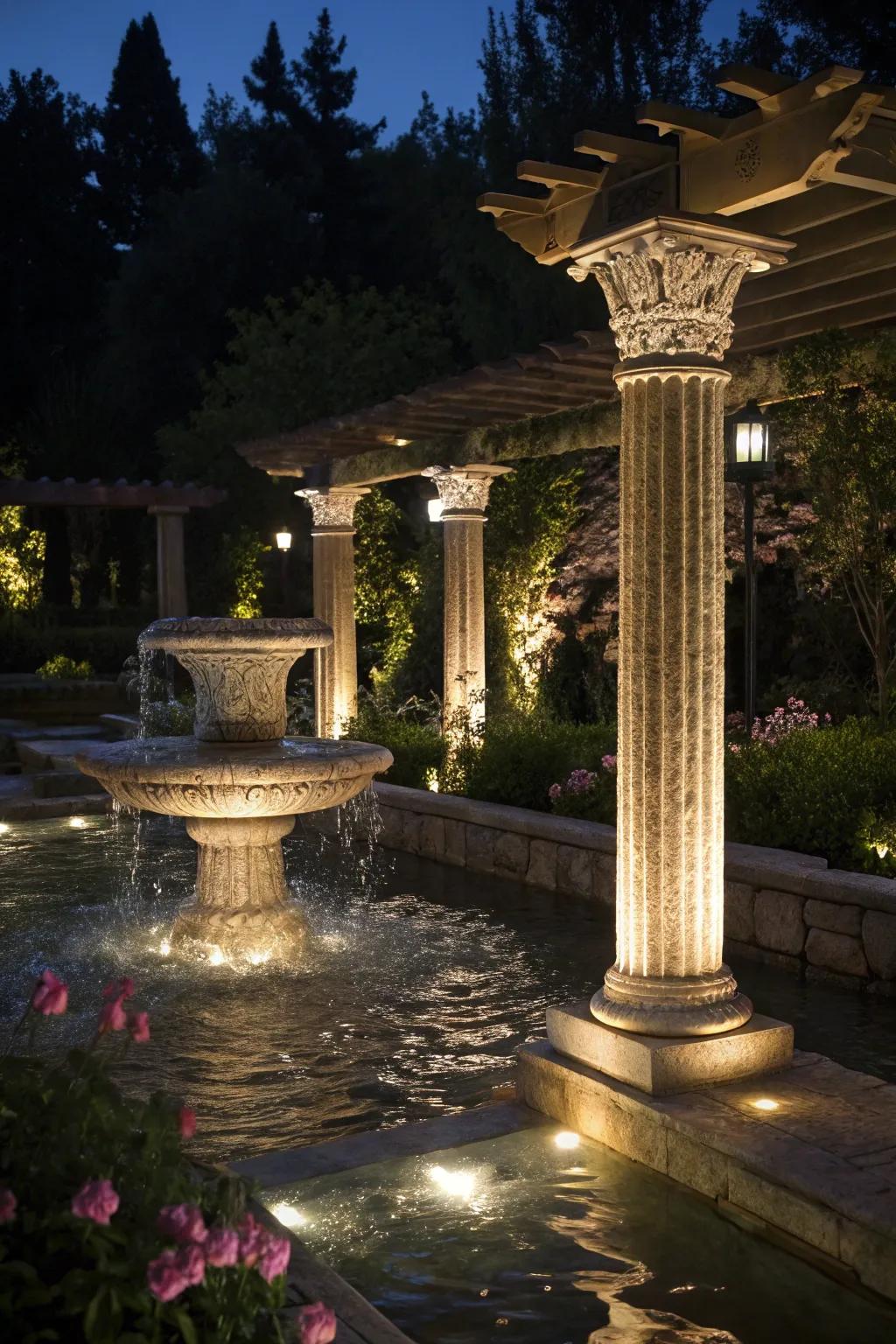 Transform water features using dramatic lighting.