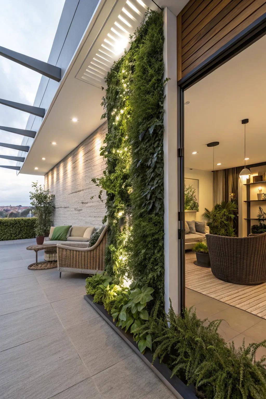 A vertical garden adding greenery and interest to a patio.