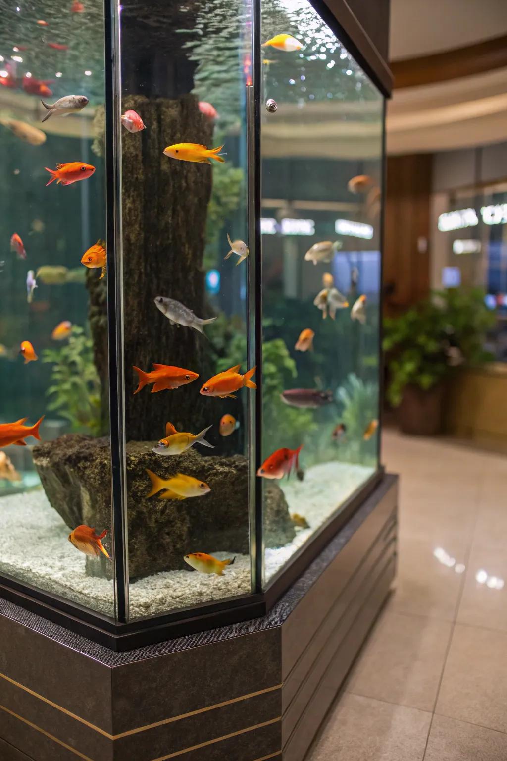 Mirrors near a tank create a magical sense of wideness.