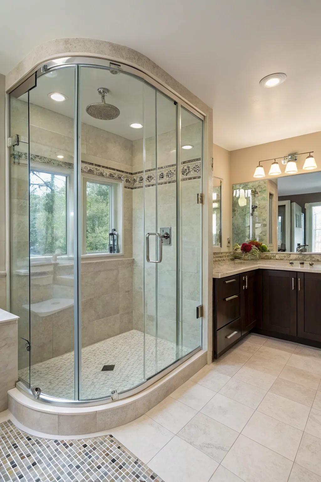 Introduce refinement using a curved shower design.