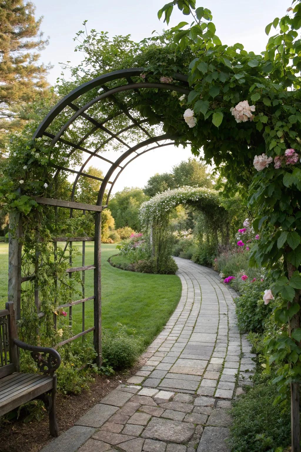 A welcoming garden entrance with a trellis arch.