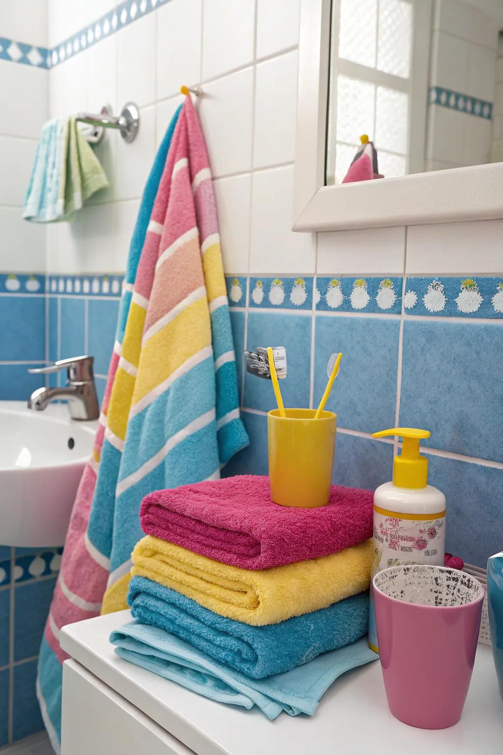 Splashes of color injecting vibrancy into a cottage bathroom