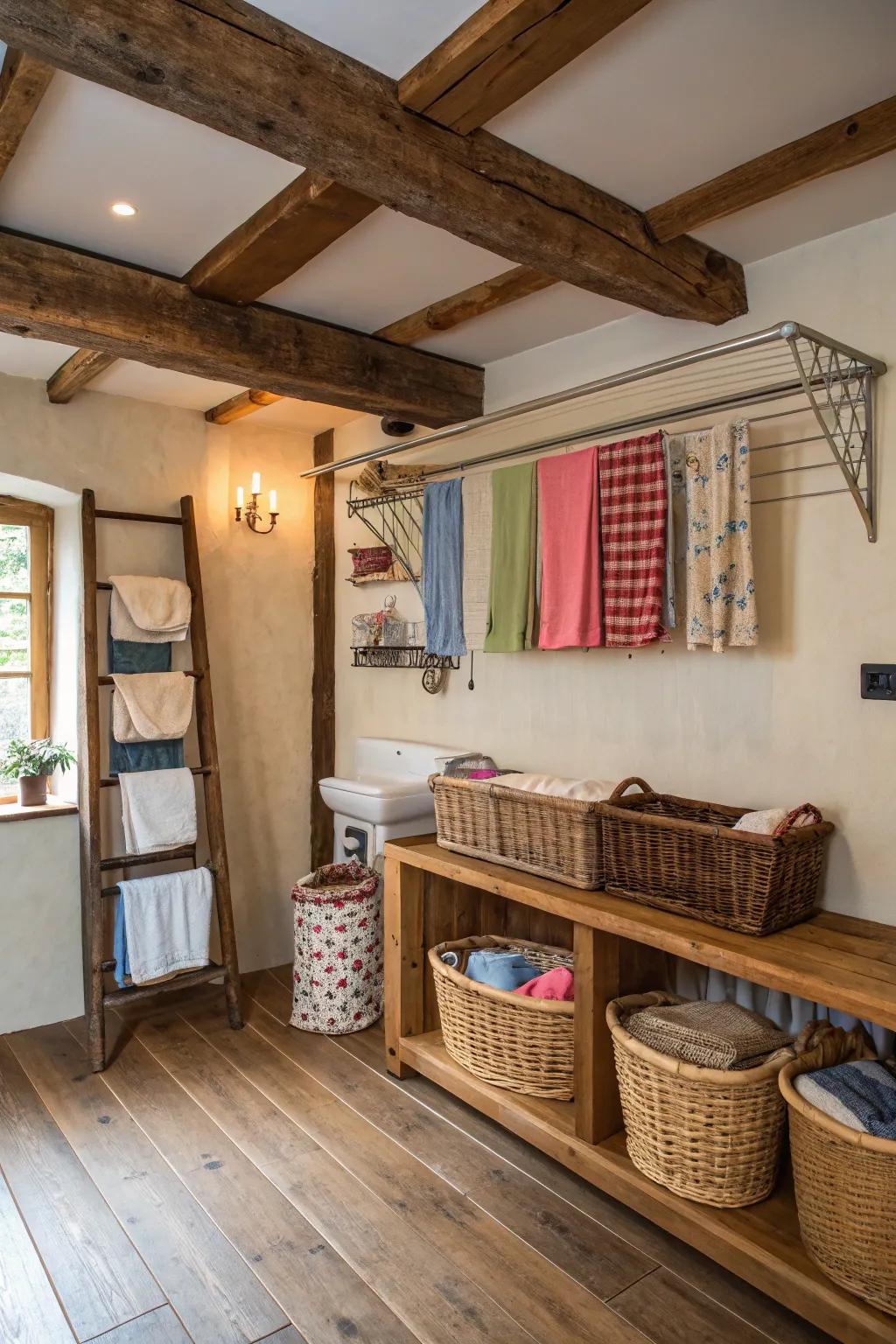 A drying rack perfectly combines utility with country charm.