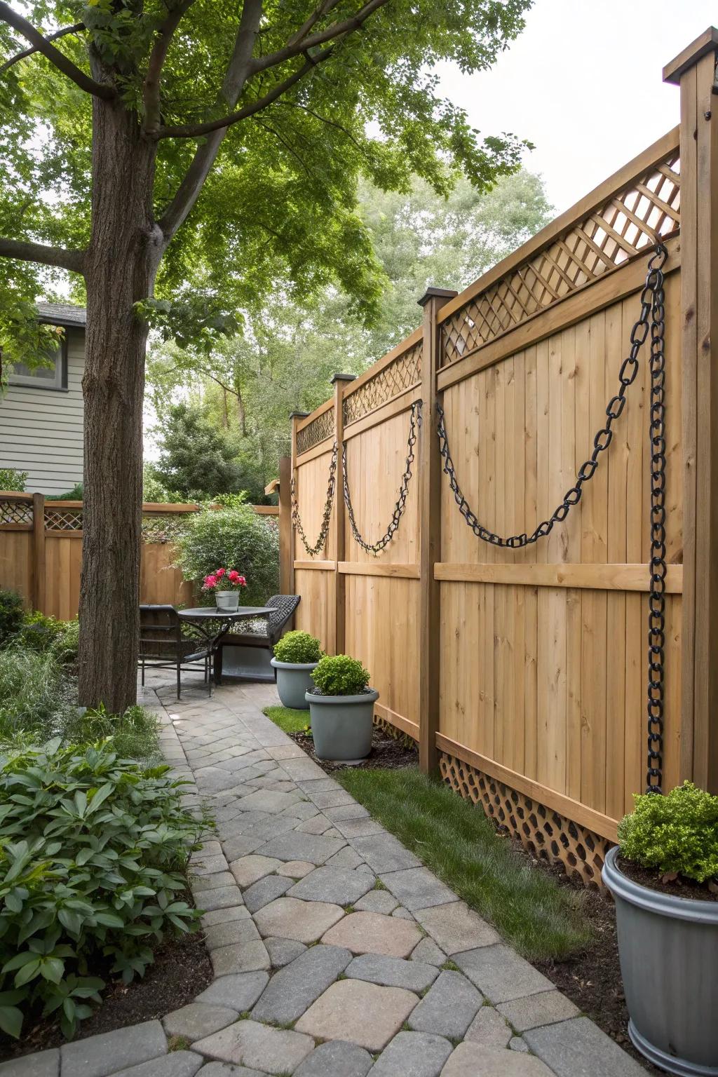 Seclusion panels encounter chain link for a flawless mix of solitude and style.