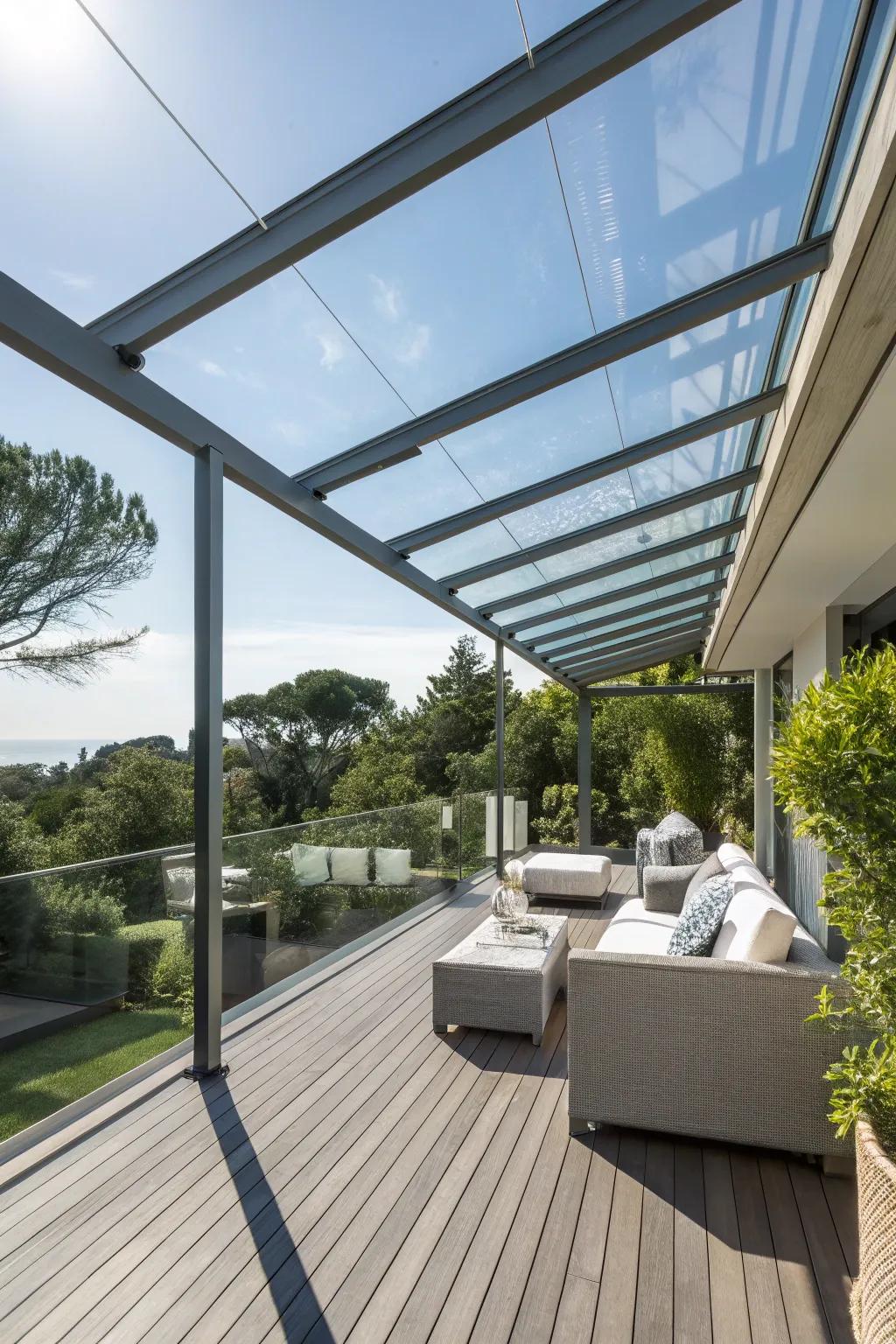 An advanced glass roof-covered patio for modern enjoyment.