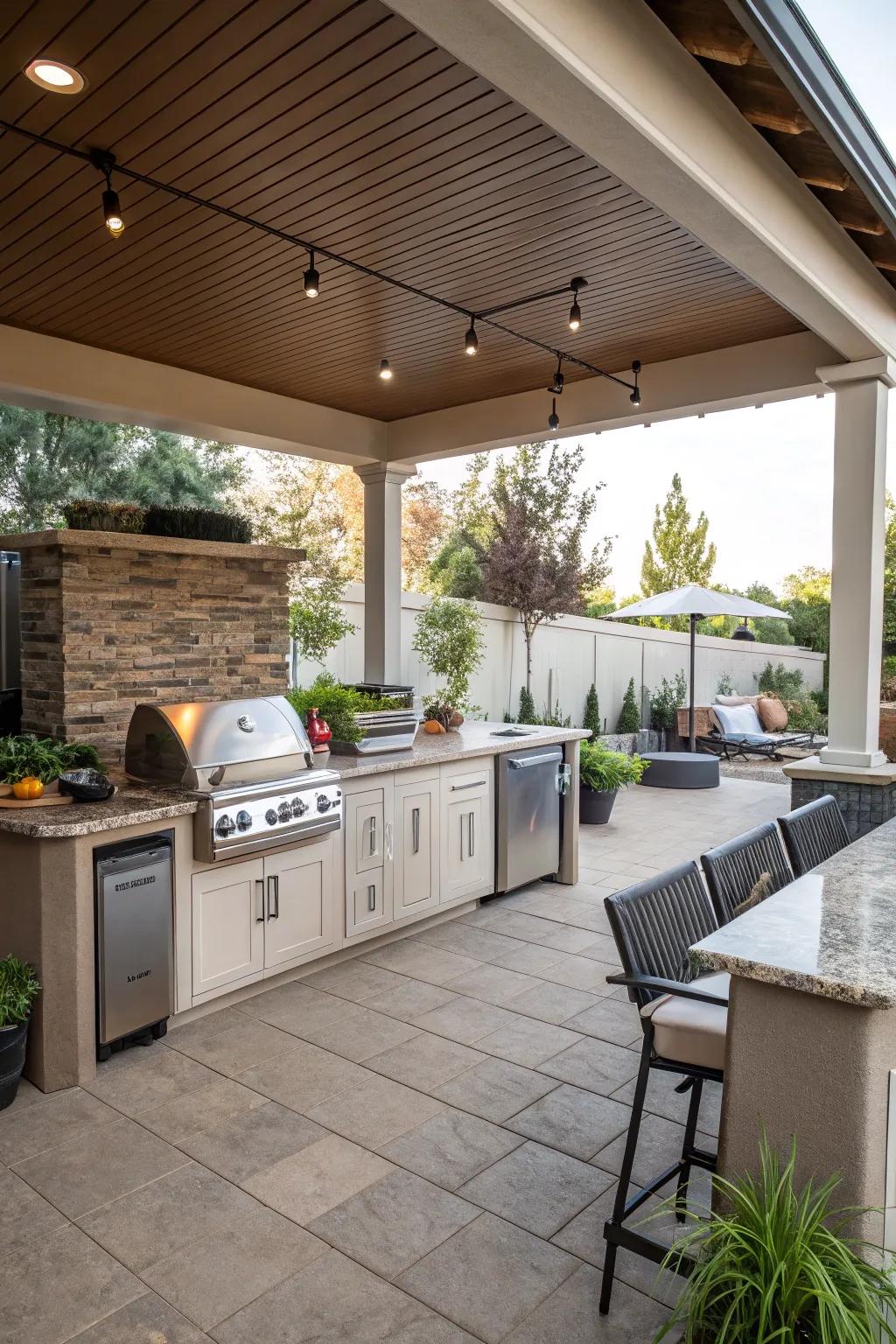 An open-air kitchen makes cooking a delight.
