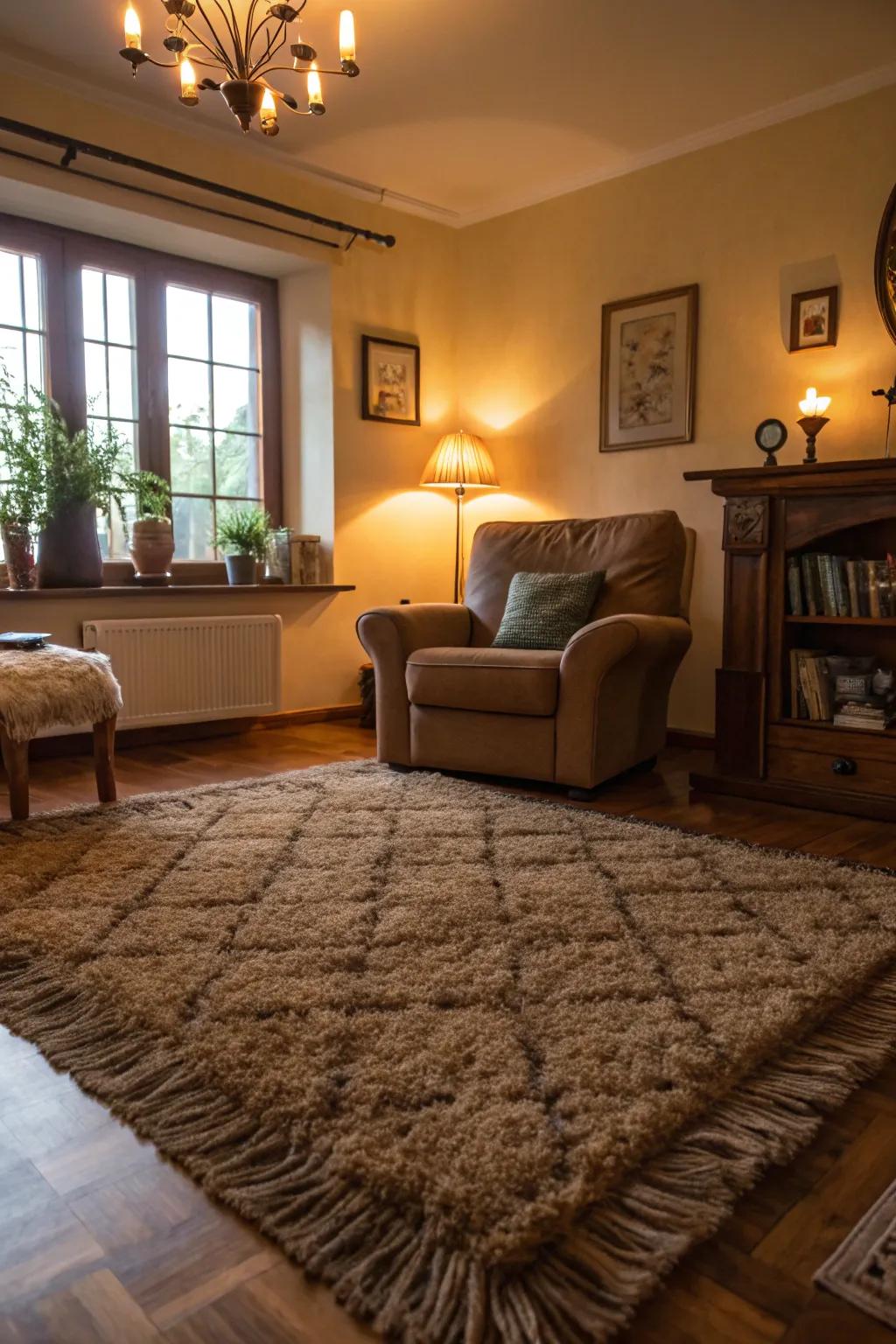 A soft rug feels warm and nice under your feet.