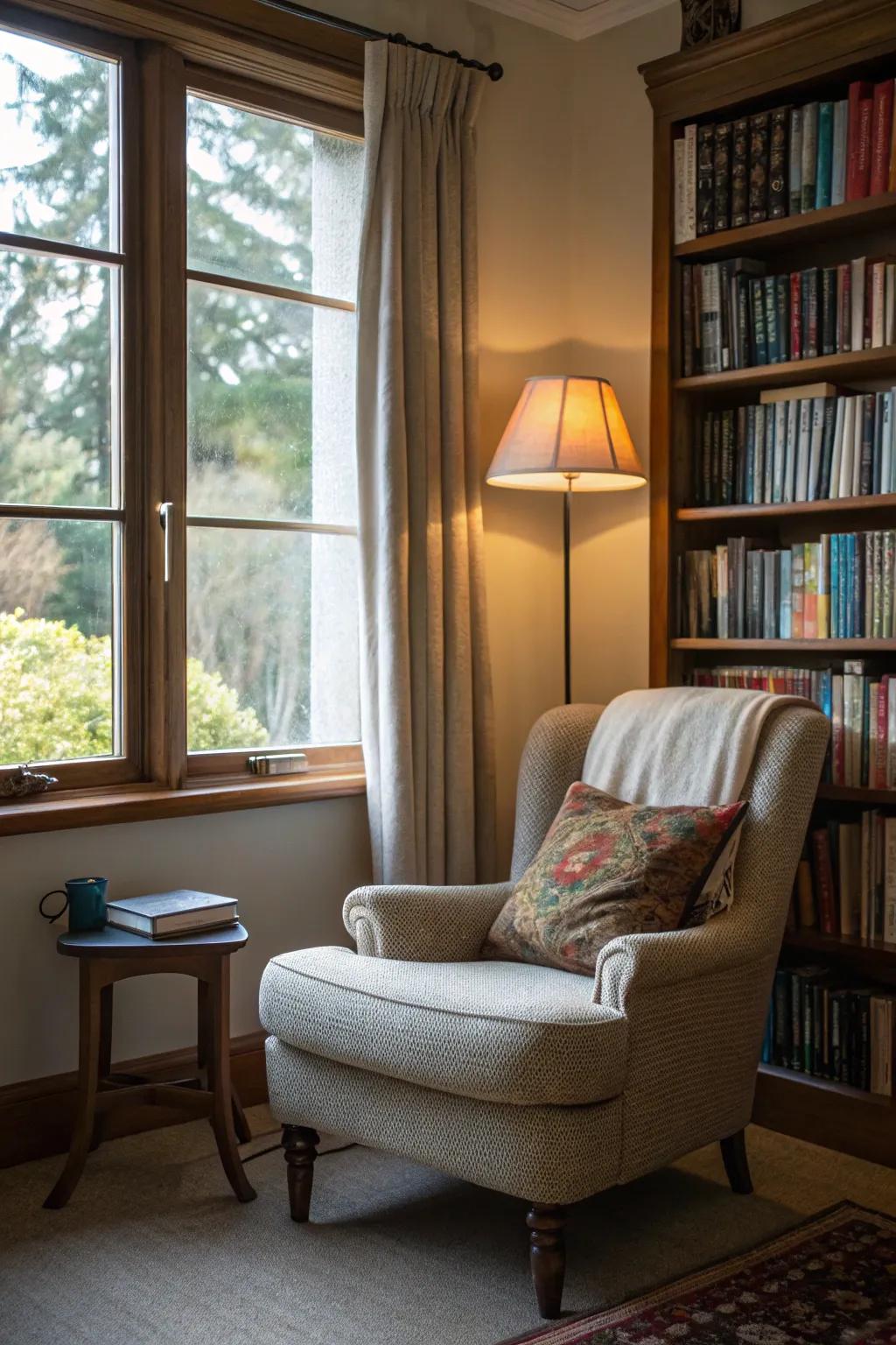 A reading spot is a addition to a cozy home.