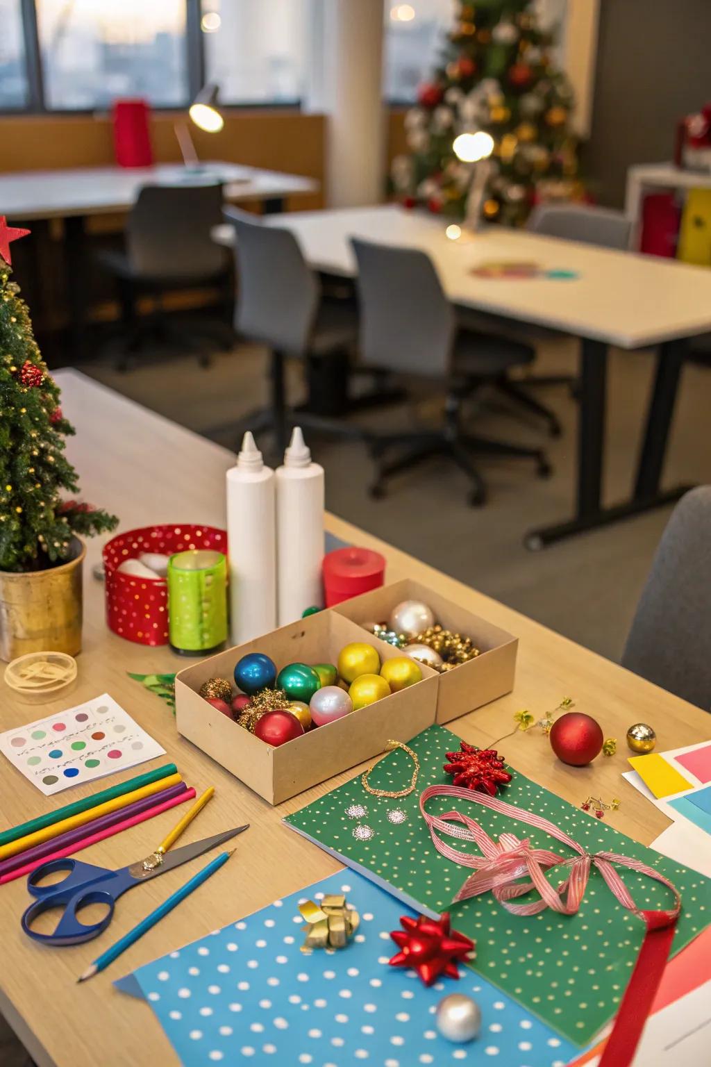 Get innovative with a DIY bauble creation center at work.