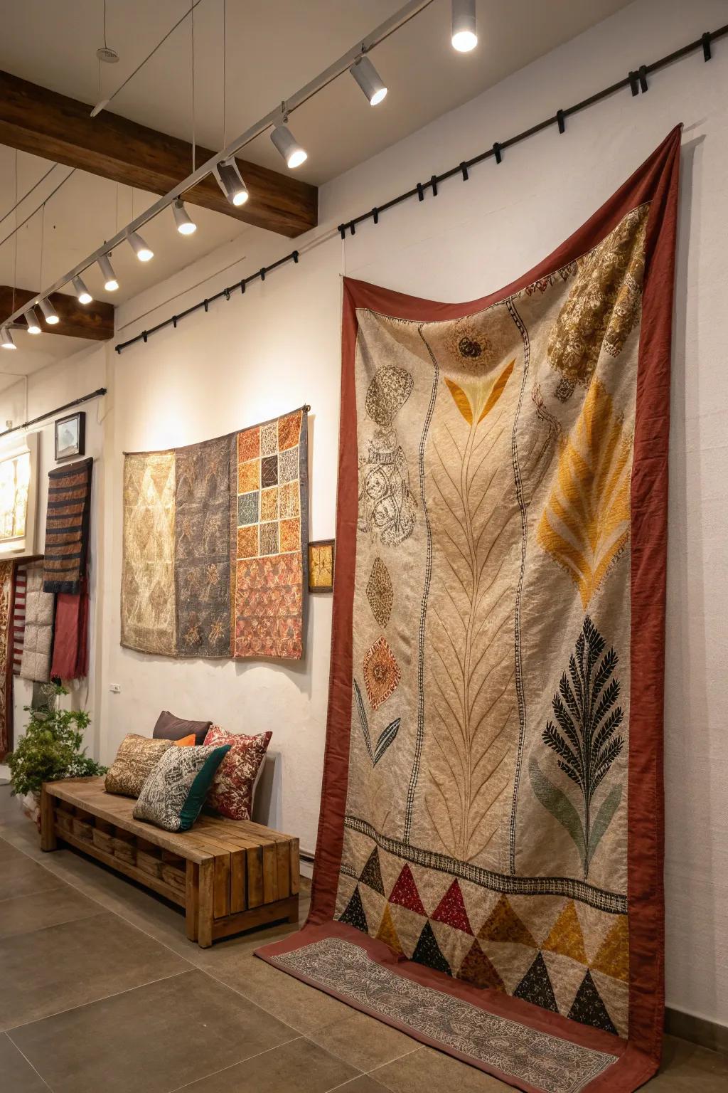 Textile wall that radiates warmth and texture.