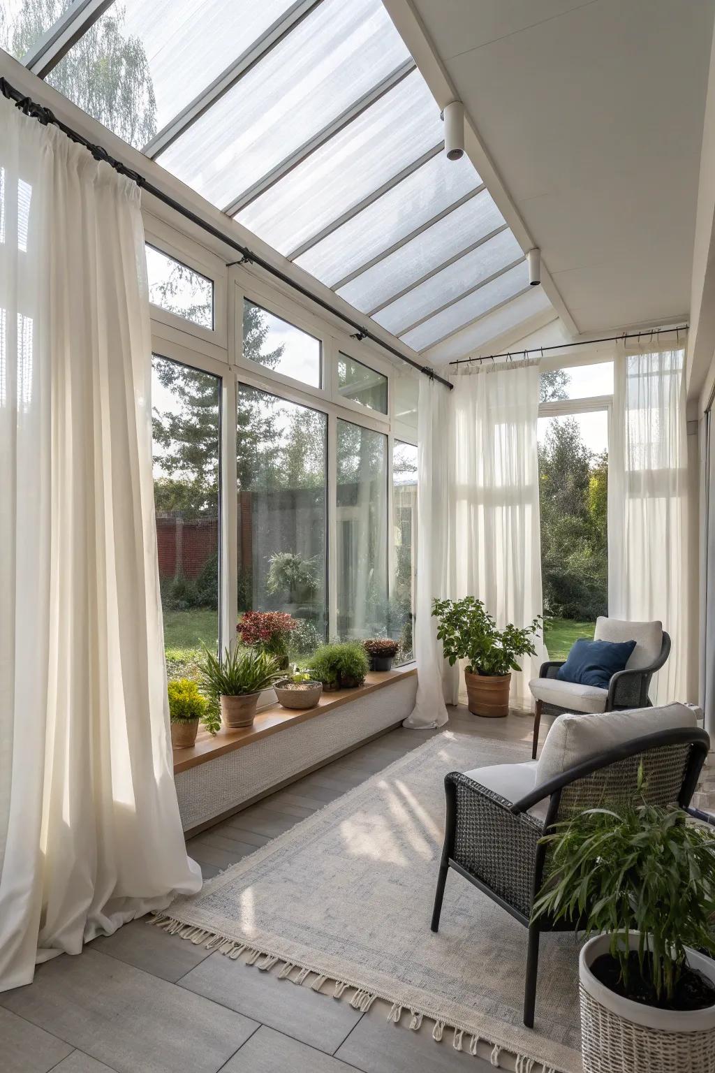 Minimalist coverings offer a simple and contemporary look for your sunroom.