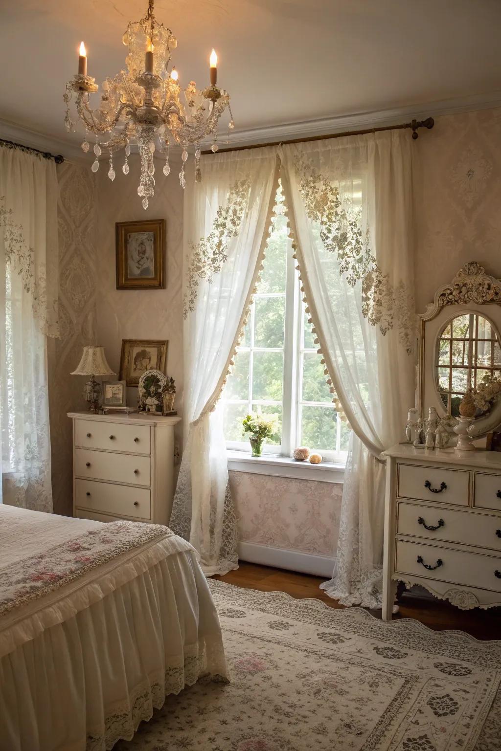 Add vintage glam to your bedroom with delicate lace valances.