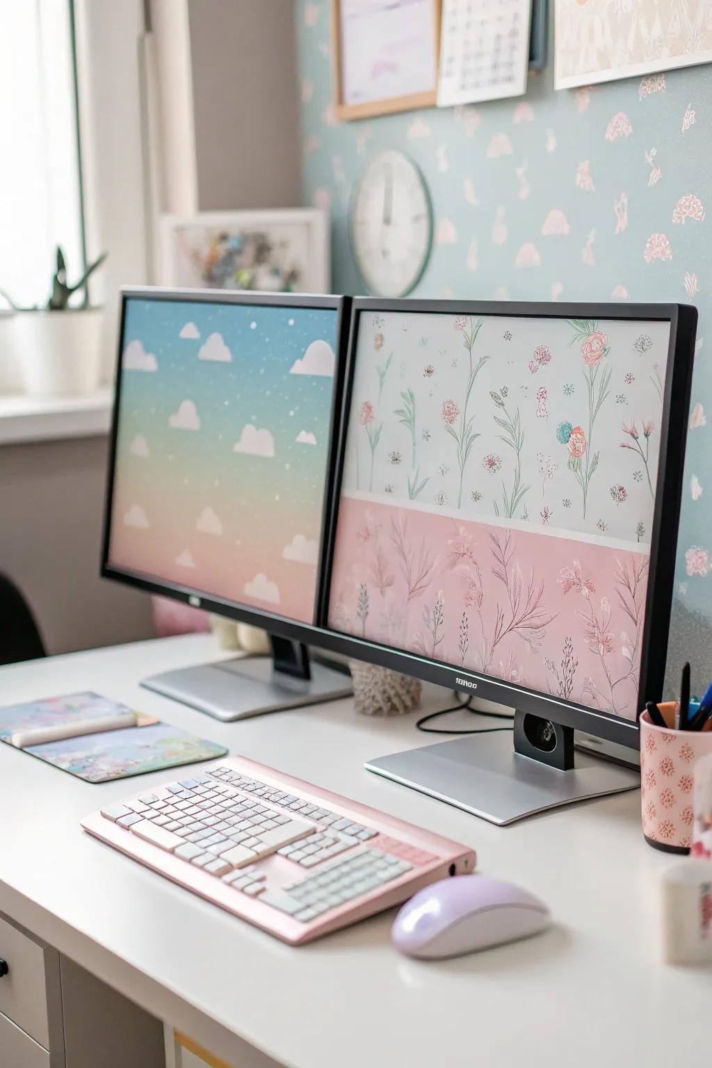 Dual monitors enhance productivity and style.