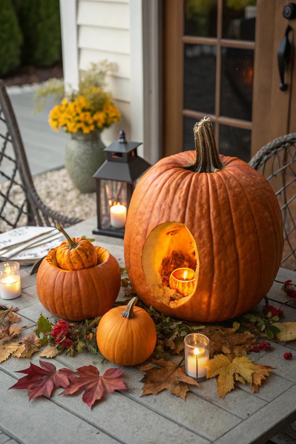 A surprising jack-o'-lantern design with a smaller jack-o'-lantern inside.