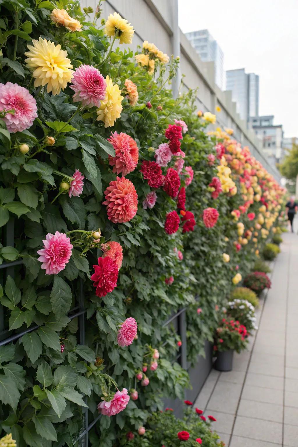 A vibrant living partition of sunburst blooms.