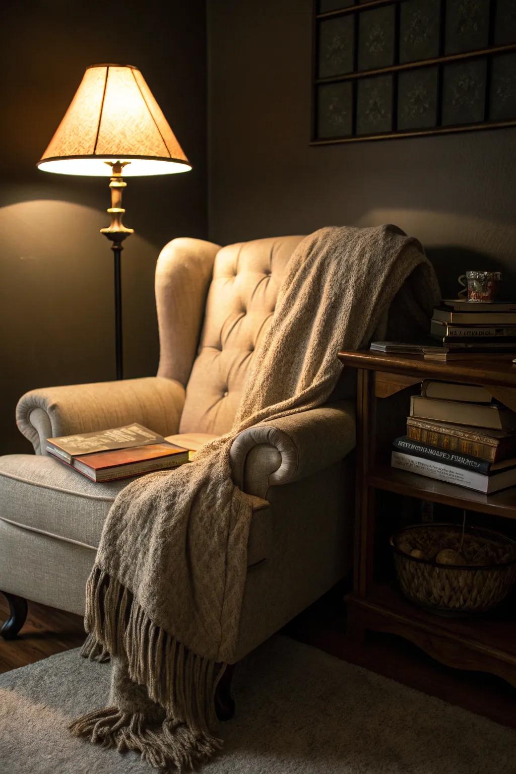 A reading corner is perfect for relaxation and reflection.