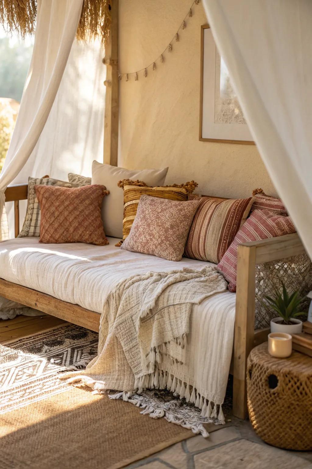 You can enhance the comfort levels with textured fabrics on your daybed.
